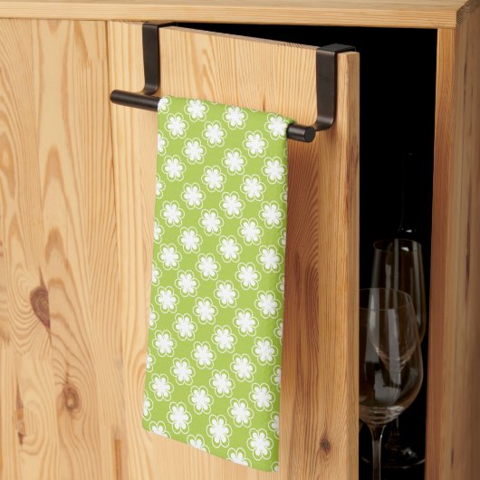 Linge De Cuisine Motif de fleurs vert et blanc (Pliage en tiers)