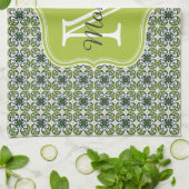 Linge De Cuisine Motif de fleurs vertes de monogramme (Plié)