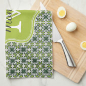 Linge De Cuisine Motif de fleurs vertes de monogramme (Quart Plié)