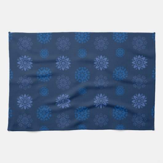 Linge De Cuisine Motif de flocon de neige bleu foncé (Horizontal)