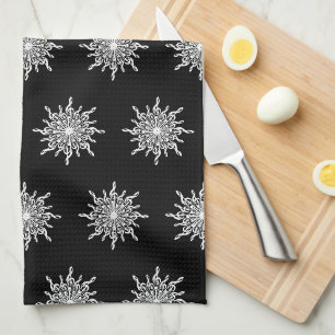 Linge De Cuisine Motif de flocon de neige Clé de trappe noir et bla