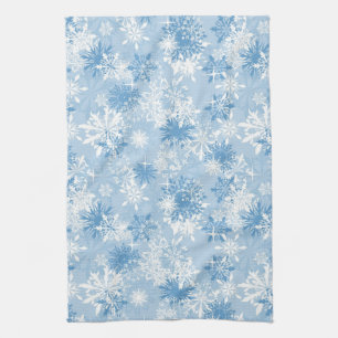Linge De Cuisine Motif de flocons de neige d'hiver sur le bleu