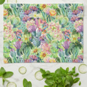 Linge De Cuisine Motif de floraison exotique de cactus d'aquarelle (Plié)