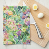 Linge De Cuisine Motif de floraison exotique de cactus d'aquarelle (Quart Plié)