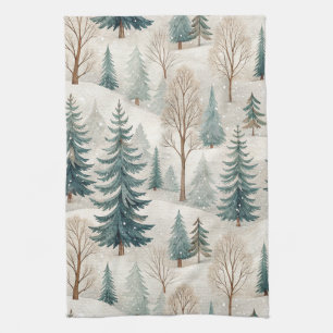 Linge De Cuisine Motif de forêt enneigée – Paysage hivernal paisibl