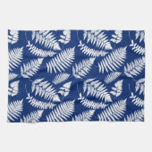 Linge De Cuisine Motif de fougères de bois, blanc sur bleu Cobalt (Horizontal)