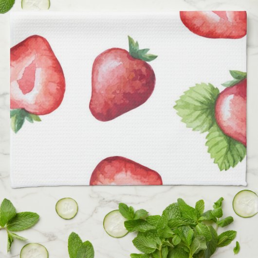 Linge De Cuisine Motif de fraises (Plié)