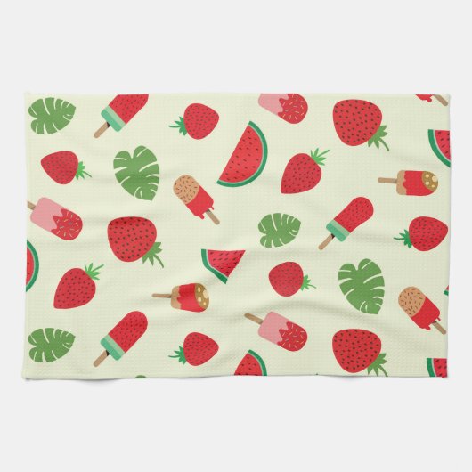 Linge De Cuisine Motif de fraises, de pastèques et de sicles (Horizontal)