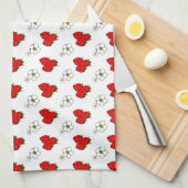 Linge De Cuisine Motif de fraises et fleurs rétro (Quart Plié)