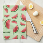 Linge De Cuisine Motif de fruit pastèque sur fond vert avec nom per (Quart Plié)