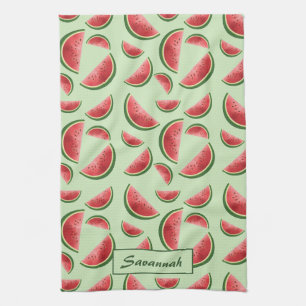 Linge De Cuisine Motif de fruit pastèque sur fond vert avec nom per