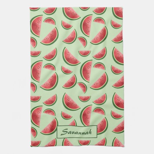 Linge De Cuisine Motif de fruit pastèque sur fond vert avec nom per (Vertical)