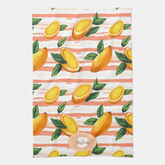 Linge De Cuisine Motif de fruits Mango avec Feuilles verts (Vertical)
