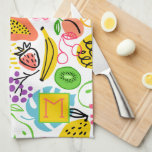 Linge De Cuisine Motif de fruits peint à la main<br><div class="desc">Votre monogramme initial sur cette serviette de cuisine avec un motif de fruits moderne d'ananas,  poires,  oranges,  cerises,  papaye,  raisins,  kiwis et pêches. Vous pouvez aussi mettre ce design sur d'autres produits!</div>