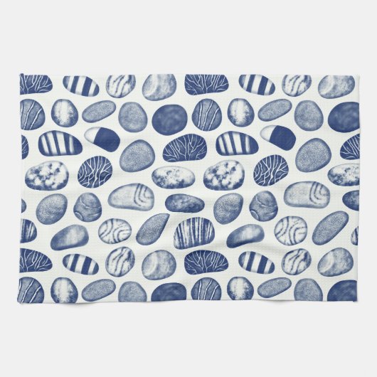 Linge De Cuisine Motif de galets - effet Cyanotype (Horizontal)