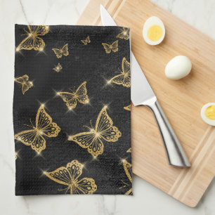 Linge De Cuisine Motif de glam or et papillons noirs