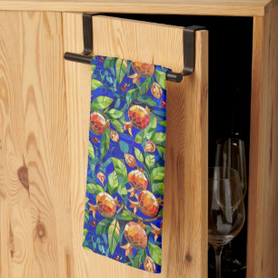 Linge De Cuisine Motif de grenade bleu foncé et mosaïque de fruits 