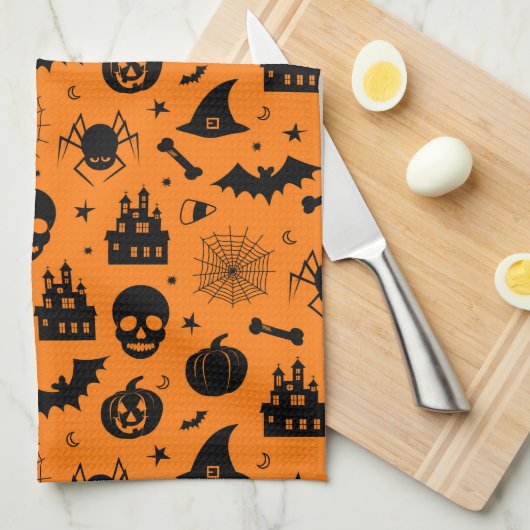 Linge De Cuisine Motif de Halloween orange et noir (Quart Plié)