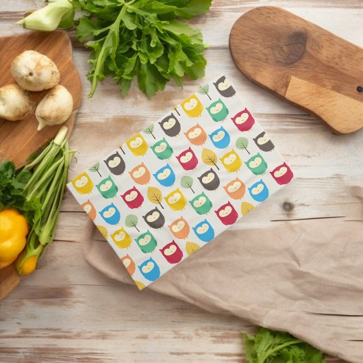 Linge De Cuisine Motif de hibou multicolore