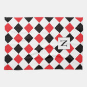 Linge De Cuisine Motif de Jacquard noir et rouge Monogramme (Horizontal)