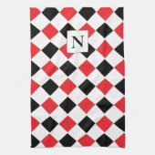 Linge De Cuisine Motif de Jacquard noir et rouge Monogramme (Vertical)
