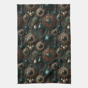 Linge De Cuisine Motif de joaillerie de luxe vintage émeraude et pe
