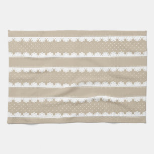 Linge De Cuisine Motif de la dentelle blanche beige contemporaine