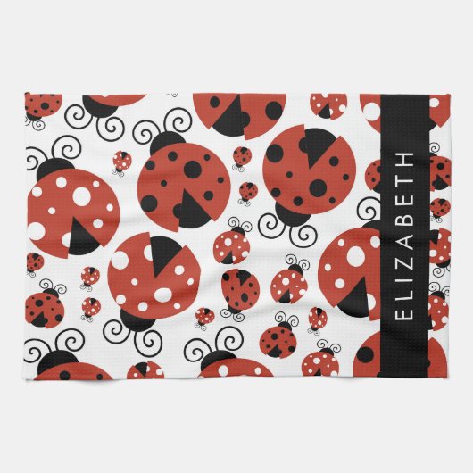 Linge De Cuisine Motif De Ladybugs, Red Ladybugs, Votre Nom (Horizontal)