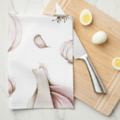 Linge De Cuisine Motif de l'ail | Blanc simple (Quart Plié)
