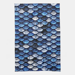 Linge De Cuisine Motif de l'échelle des poissons bleus de cobalt m