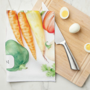 Linge De Cuisine Motif de légumes à l'aquarelle monogrammé