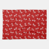 Linge De Cuisine Motif de libellules japonais, rouge profond et bla (Horizontal)
