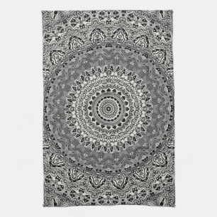 Linge De Cuisine Motif de mandala géométrique noir et blanc