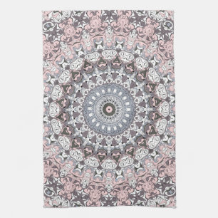 Linge De Cuisine Motif de mandala rose gris et blanc