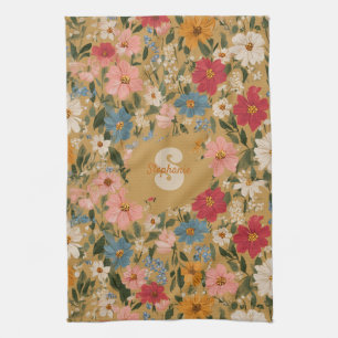 Linge De Cuisine Motif de marguerite coloré vintage - moutarde