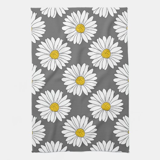 Linge De Cuisine Motif de marguerite gris jaune blanc (Vertical)