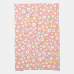 Linge De Cuisine Motif de marguerites de printemps rose corail Boho