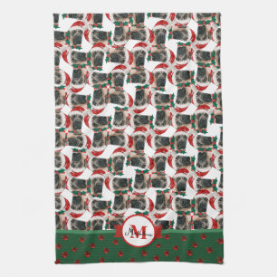 Linge De Cuisine Motif de Mastiff Anglais Monogrammé Chien de Noël