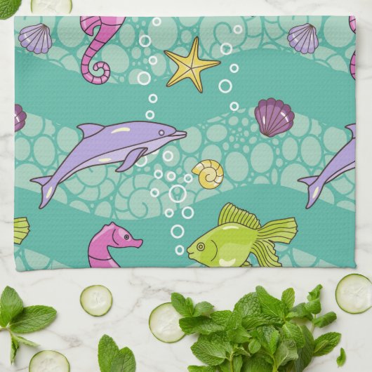 Linge De Cuisine Motif de mer d'été (Plié)