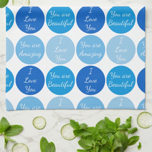 Linge De Cuisine Motif de mots d'affirmation positive bleus (Plié)