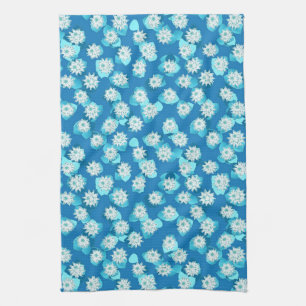 Linge De Cuisine Motif de nénuphar, turquoise, bleu et blanc