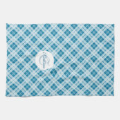Linge De Cuisine Motif de Noël bleu clair tartan Monogramme (Horizontal)