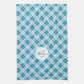 Linge De Cuisine Motif de Noël bleu clair tartan Monogramme (Vertical)