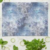 Linge De Cuisine Motif de Noël bleu texturé de glace et de neige (Plié)