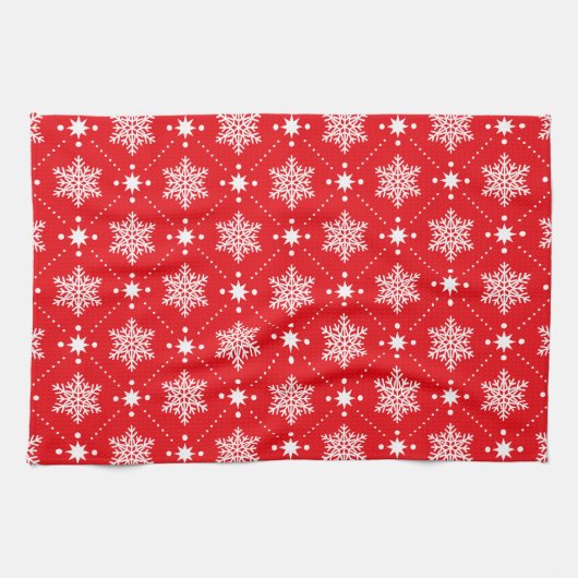 Linge De Cuisine Motif de Noël classique Red et White Snowflakes (Horizontal)