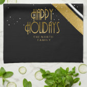 Linge De Cuisine Motif de Noël Gold/Black ID862 (Plié)