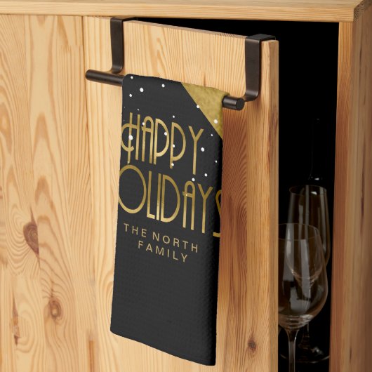 Linge De Cuisine Motif de Noël Gold/Black ID862 (Pliage en tiers)