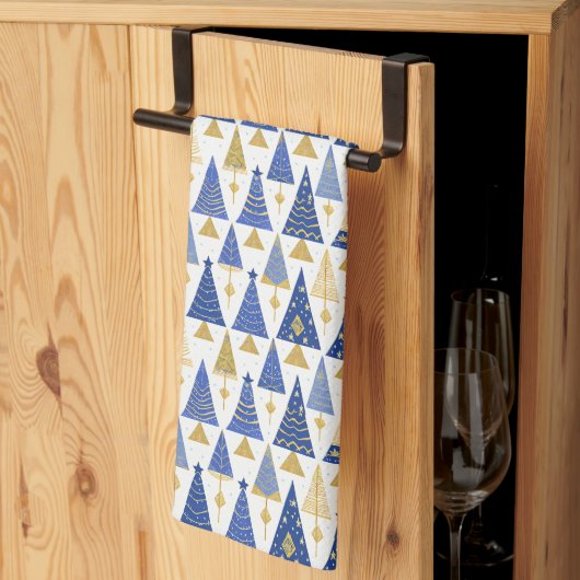 Linge De Cuisine Motif de Noël Gold bleu#25 ID1009 (Pliage en tiers)