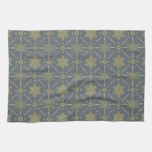 Linge De Cuisine Motif de Noël Gris et Gold Snowflakes