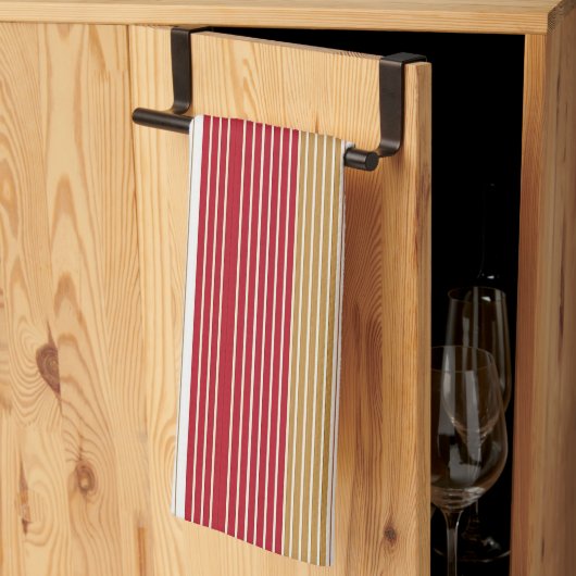 Linge De Cuisine Motif de Noël Red Gold Pinstripe #28 ID1009 (Pliage en tiers)